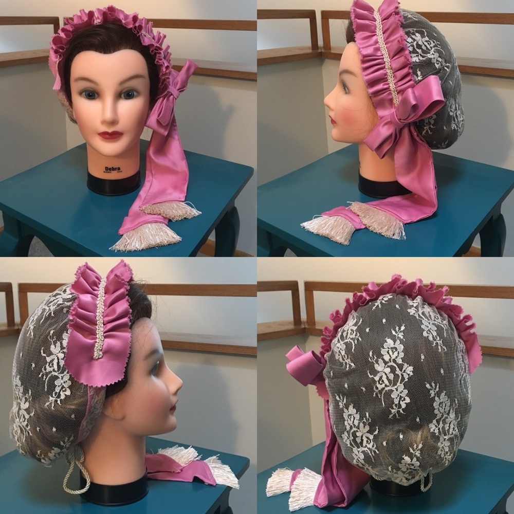 Handmade Civil War Pink Satin & Cream Lace Snood
